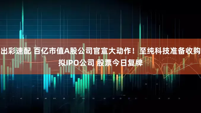 出彩速配 百亿市值A股公司官宣大动作！至纯科技准备收购拟IPO公司 股票今日复牌